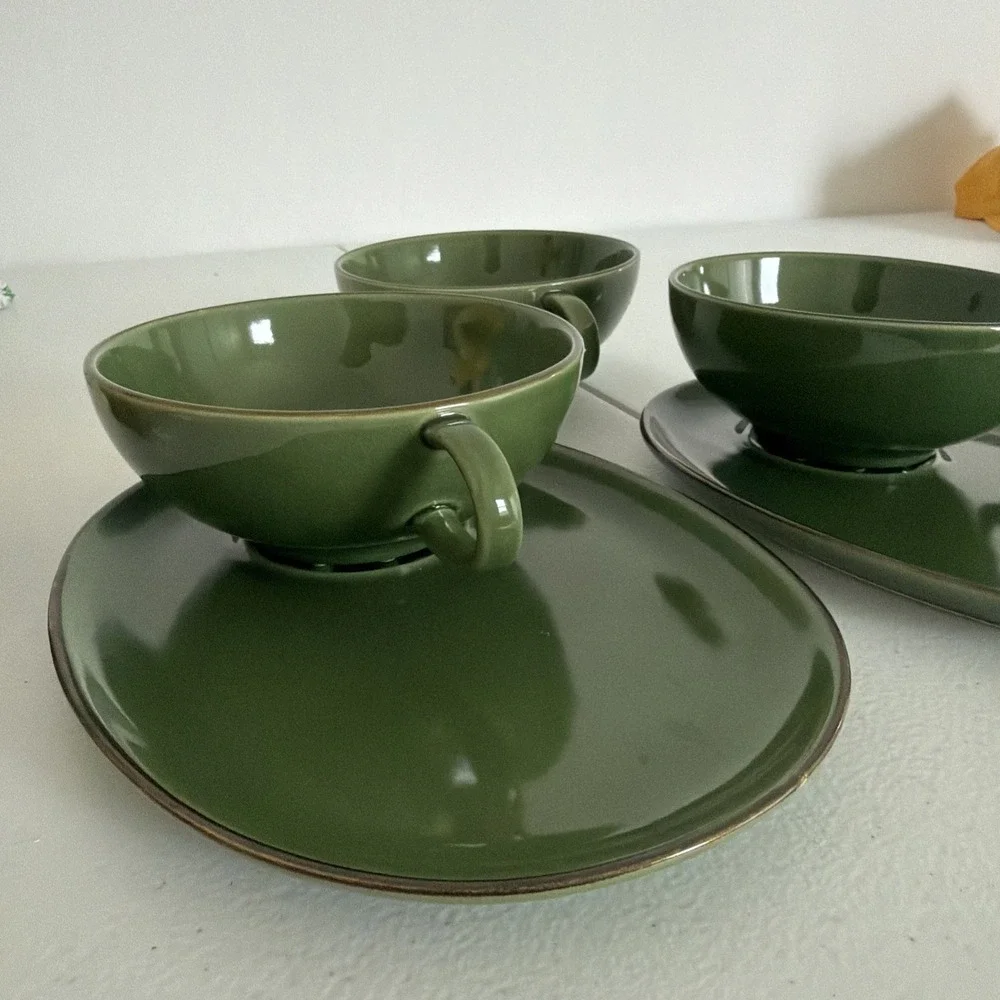 Vintage Two IKEA Set Of Green Soup Bowls With Plates And An Extra Bowl